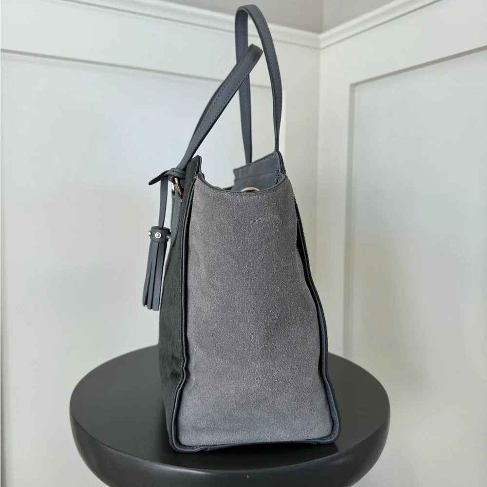 Kate Spade Laurel Way Hadlee Leather with Calf Hair Tote Satchel Gray